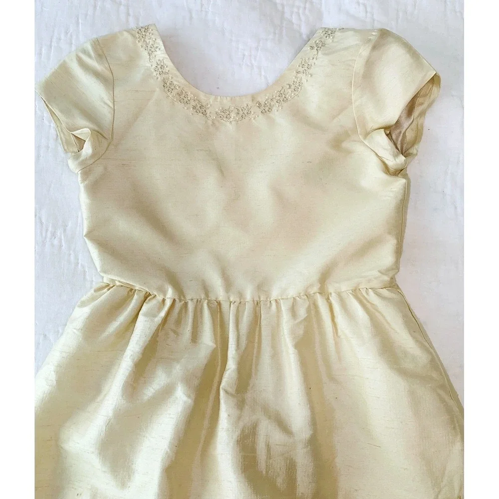 Ivory Duponi Silk Girls Formal Dress 10 Flower Girl Scalloped Cinderella Hem